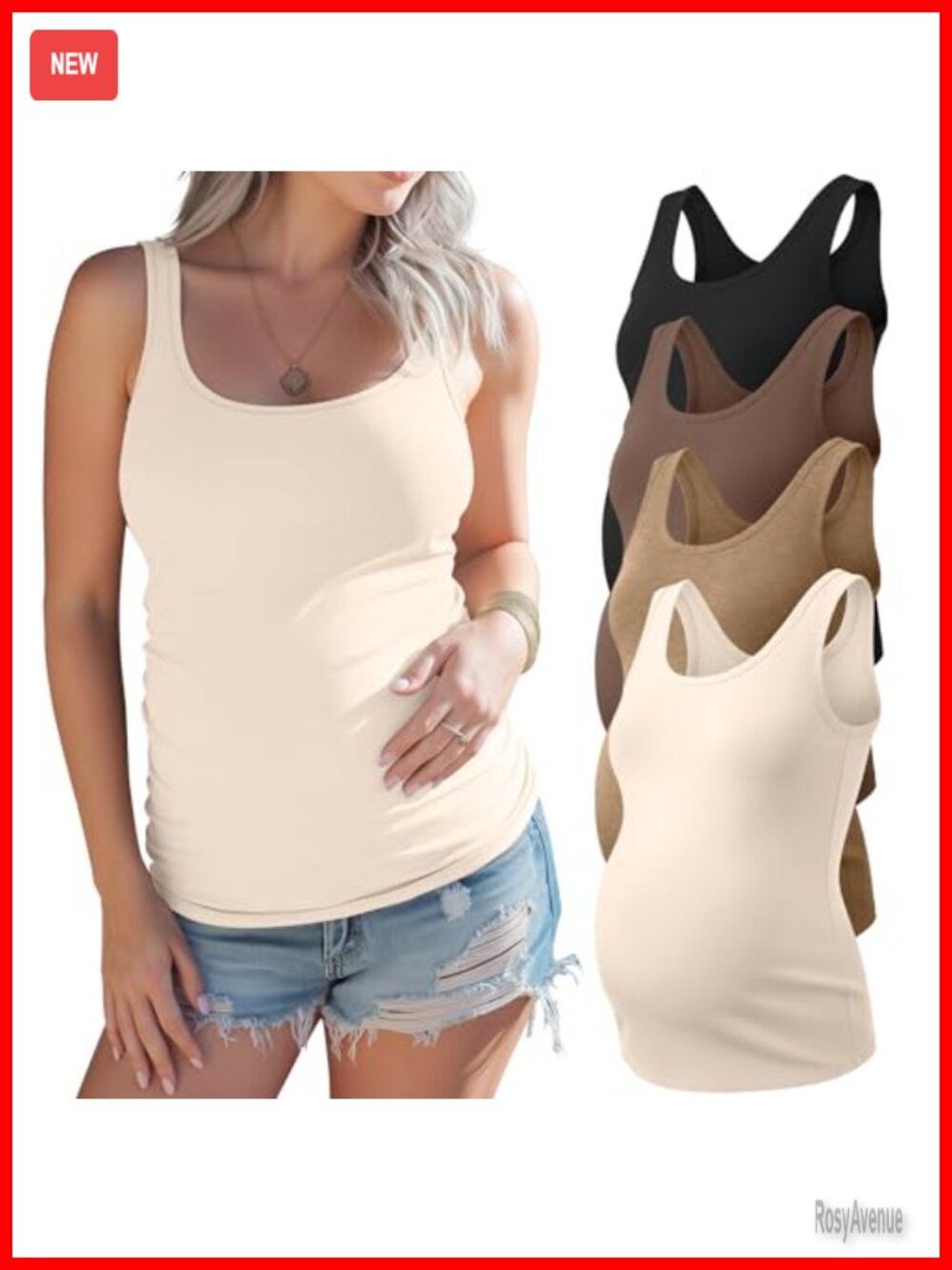 4 Pack Women's Maternity Tank Tops Polyester Cotton Spandex Sleeveless